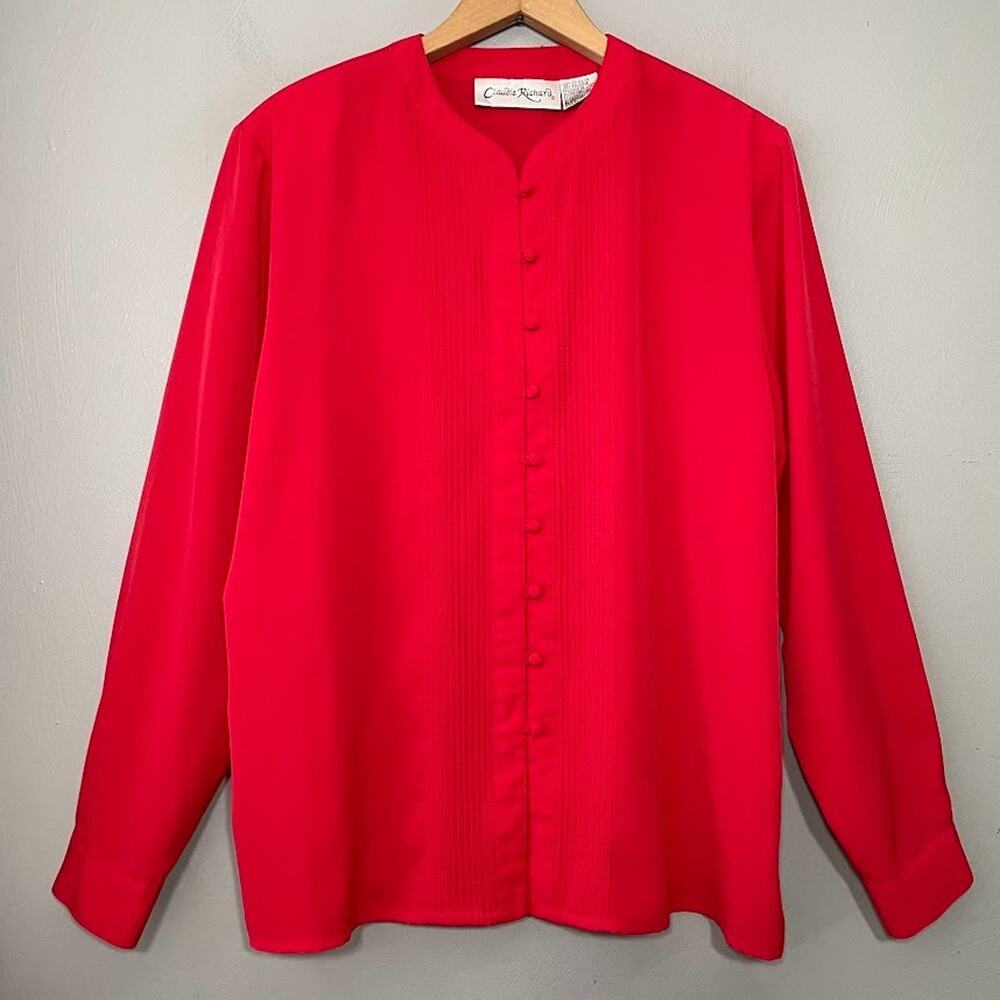 Vintage Claudia Richard Blouse Size 16 Red Blouse Pintuck Office Siren Holiday